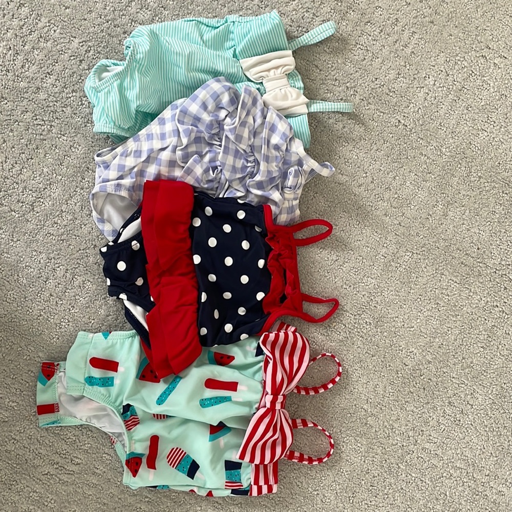 4 baby girl bathing suits size 3m (one sz 6m)